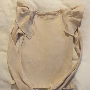 Zara Cream Ribbed Long Sleeve Top